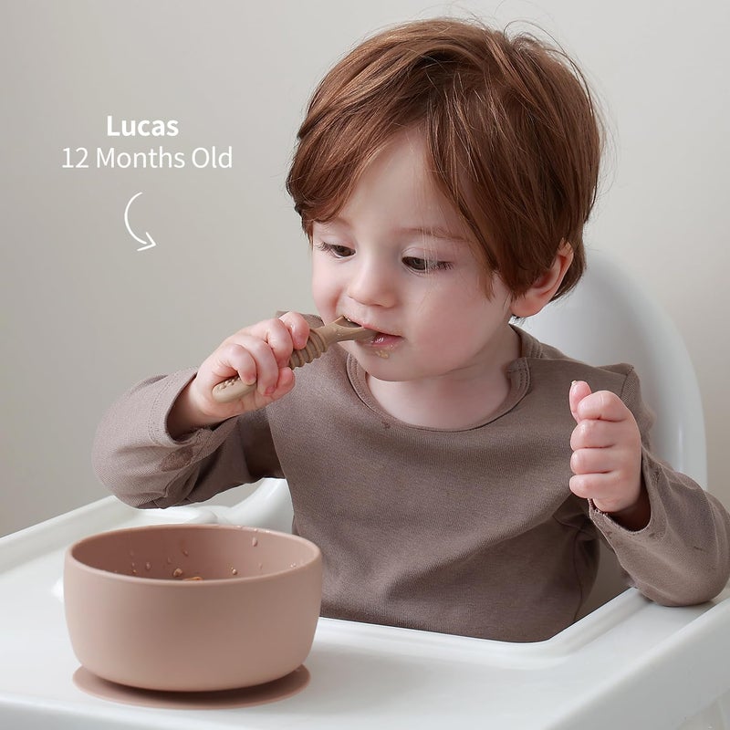 SAMiGO Silicone Baby Bowl and Spoon Set with Suction and Lid, First Stage Self Feeding Essentials, Food Bowl for 6+ Months - Image 5